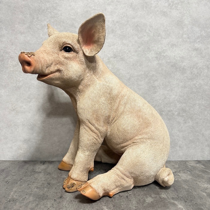 置物 お座りピンク 小豚 特大 ブタグッズ 高さ46.5cm 巨大オブジェ
