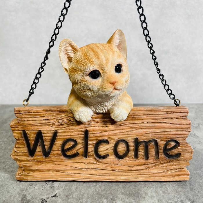 かわいい 猫 置物 ようこそ 茶トラネコ ウェルカムボード woobia