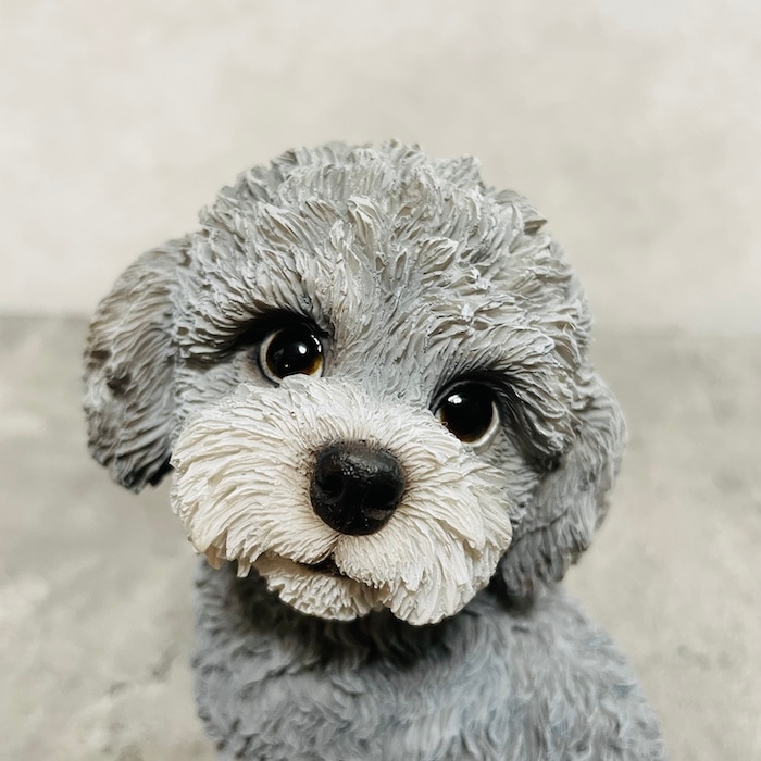 かわいい 犬 置物 振り返るトイプードル グレー 小 woobia ウービア