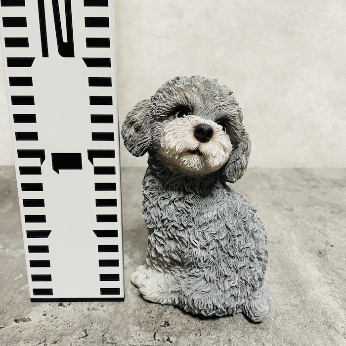 かわいい 犬 置物 振り返るトイプードル グレー 小 woobia