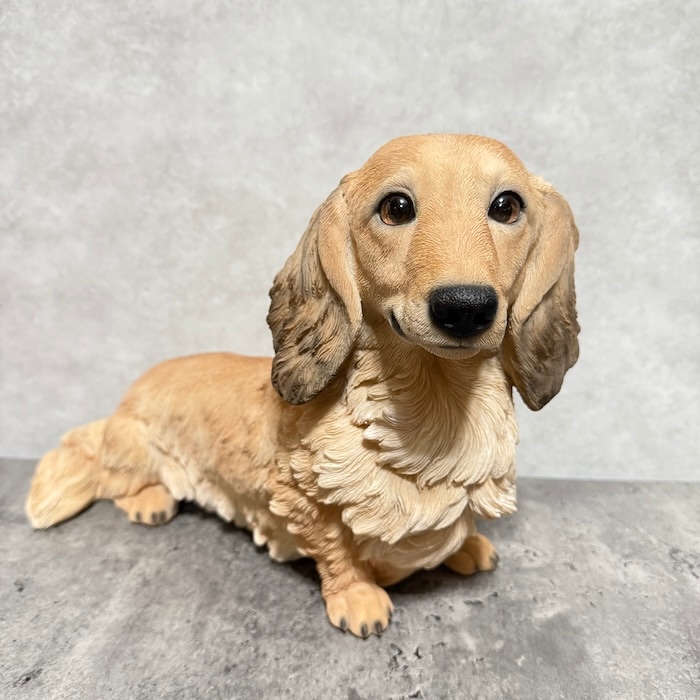 リアルな犬の置物　等身大 犬 置物 大きい ダックスフンド クリーム 大 横幅38cm woobia ウービア