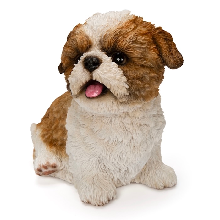 犬 置物 お座りにっこり シーズー 茶白 グッズ 高さ14.5cm リアル