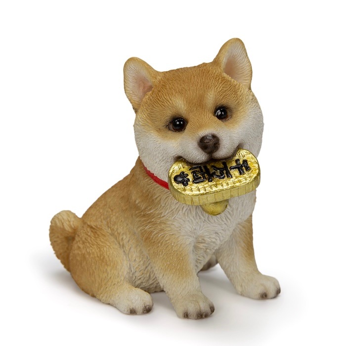 犬 置物 モチーフ金貨をくわえる柴犬 グッズ 高さ8.5cm 縁起物 開運