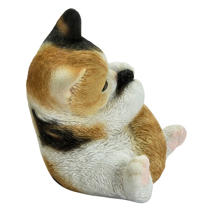 置物 しっぽで遊ぶ三毛猫 ネコ 高さ17.8cm woobia ウービア 大きい