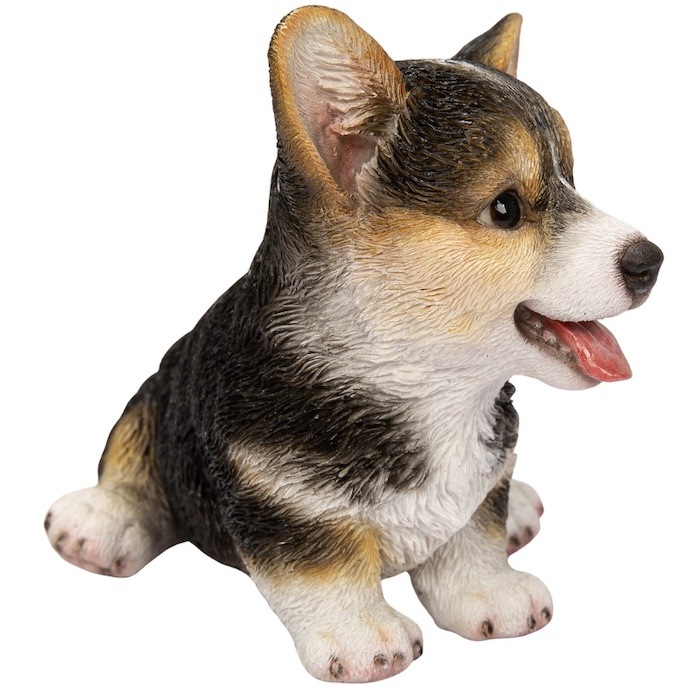 犬 置物 小さい かわいい 高さ11.5cm 左向き座りウェルシュコーギー黒