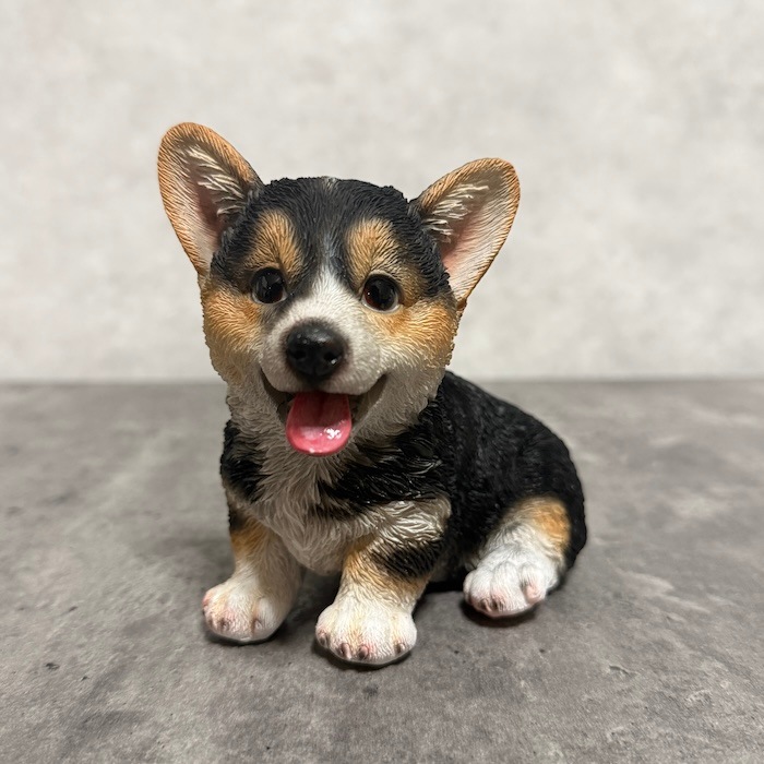 コーギー　置物 犬 置物 小さい かわいい 高さ11.5cm 左向き座りウェルシュコーギー黒