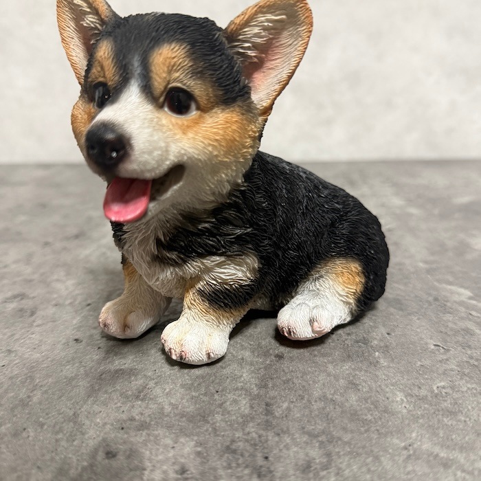 犬 置物 小さい かわいい 高さ11.5cm 左向き座りウェルシュコーギー黒