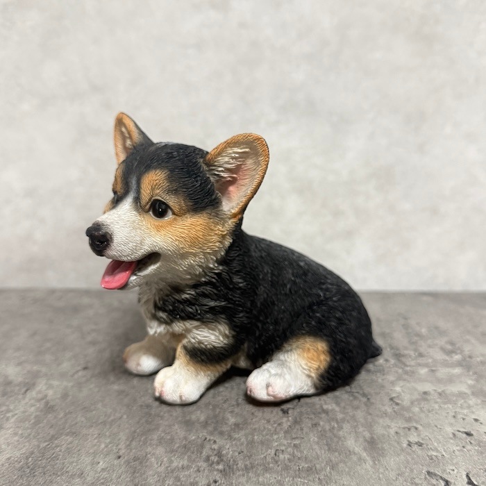 犬 置物 小さい かわいい 高さ11.5cm 左向き座りウェルシュコーギー黒