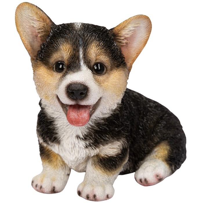 犬 置物 小さい かわいい 高さ11.5cm 左向き座りウェルシュコーギー黒