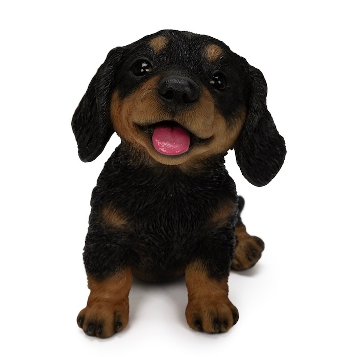 犬 置物 お座りにっこり ダックスフンド ブラック グッズ 横幅18cm