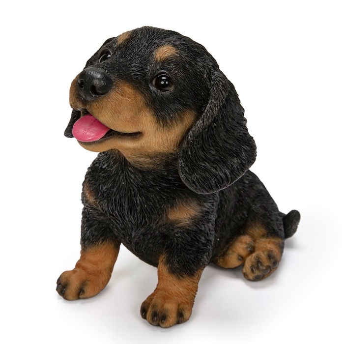 犬 置物 お座りにっこり ダックスフンド ブラック グッズ 横幅18cm