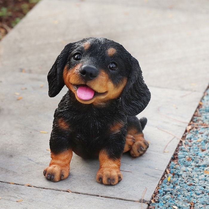 犬 置物 お座りにっこり ダックスフンド ブラック グッズ 横幅18cm