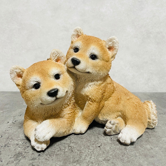 犬と子どもの置物 木製 オブジェ 置物 犬 子犬 動物 天然木 おもちゃ プレゼント