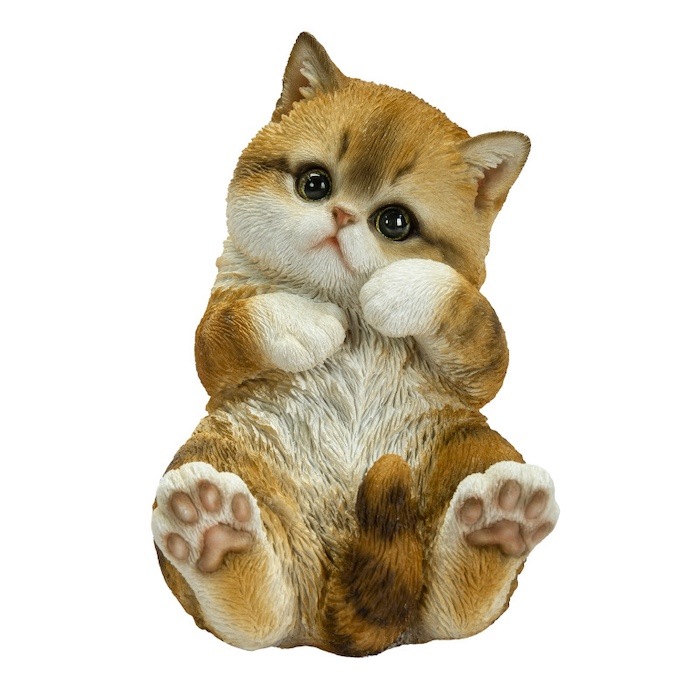 置物 顔をさわるキジトラ白猫 ネコ 高さ16cm woobia ウービア 大きい