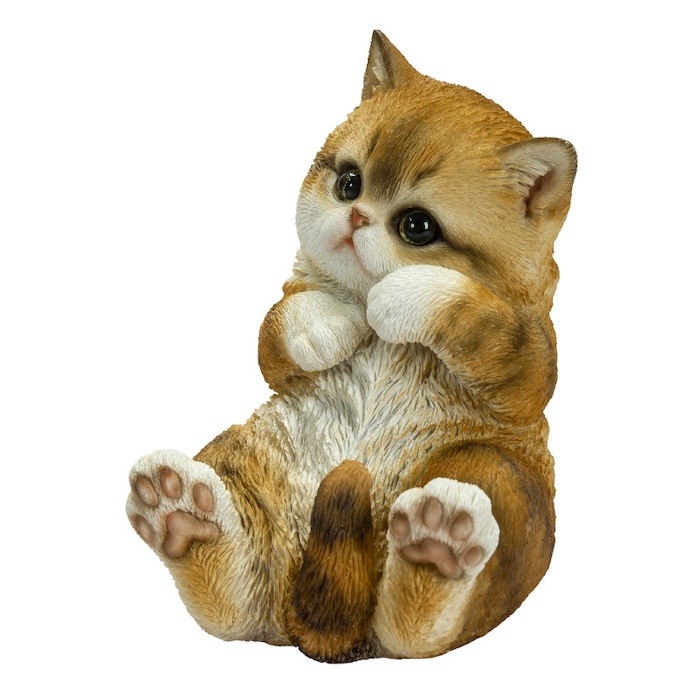 置物 顔をさわるキジトラ白猫 ネコ 高さ16cm woobia ウービア 大きい