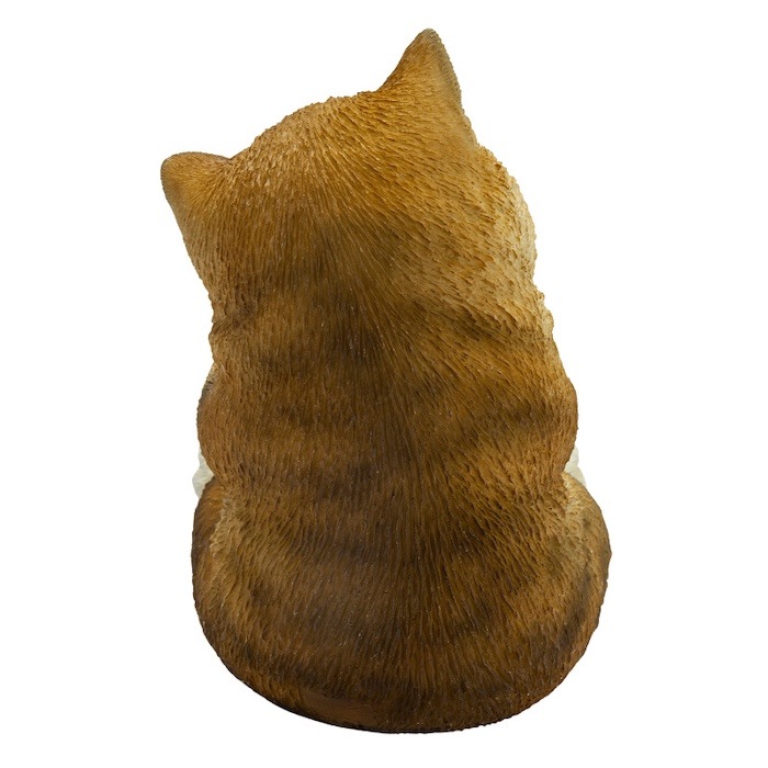 置物 顔をさわるキジトラ白猫 ネコ 高さ16cm woobia ウービア 大きい