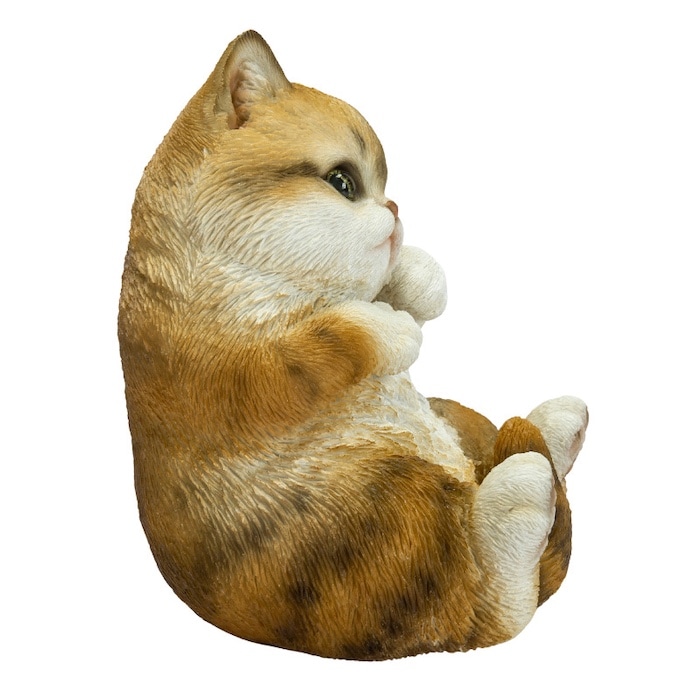 置物 顔をさわるキジトラ白猫 ネコ 高さ16cm woobia ウービア 大きい