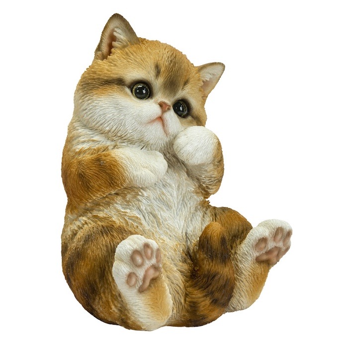 置物 顔をさわるキジトラ白猫 ネコ 高さ16cm woobia ウービア 大きい