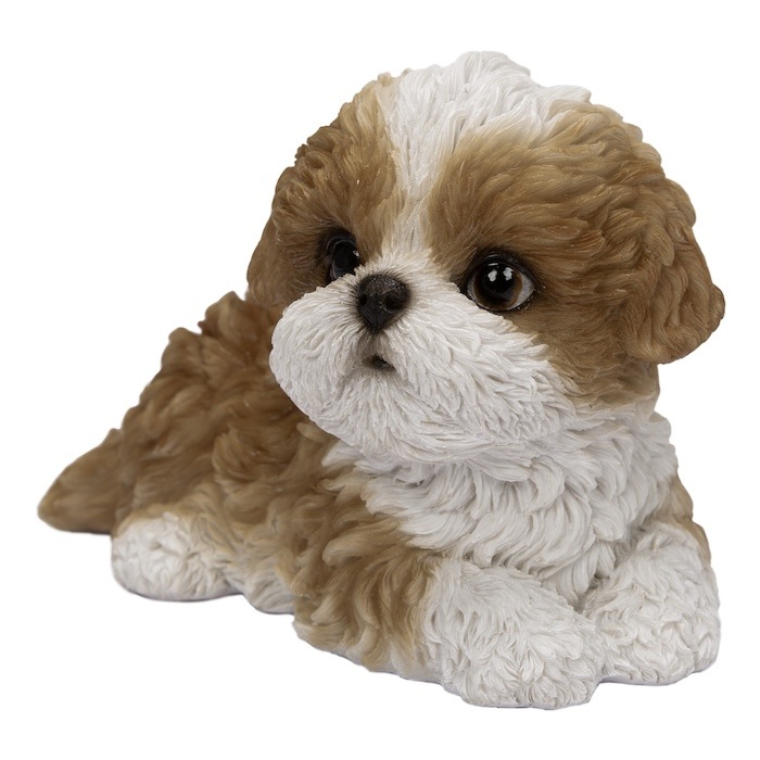 犬 置物 右向きシーズーブラウンホワイト 中 グッズ 横幅14cm リアル