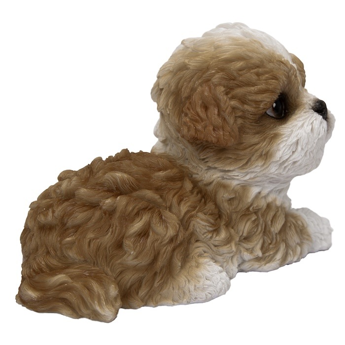 犬 置物 右向きシーズーブラウンホワイト 中 グッズ 横幅14cm リアル 