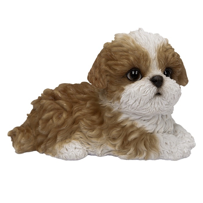 犬 置物 右向きシーズーブラウンホワイト 中 グッズ 横幅14cm リアル