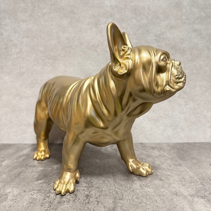 置物 スムースゴールドのフレンチ・ブルドッグ 犬 イヌ 高さ35cm 金色