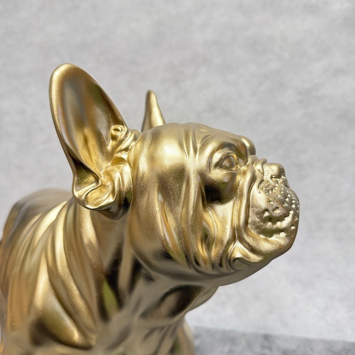 置物 スムースゴールドのフレンチ・ブルドッグ 犬 イヌ 高さ35cm 金色
