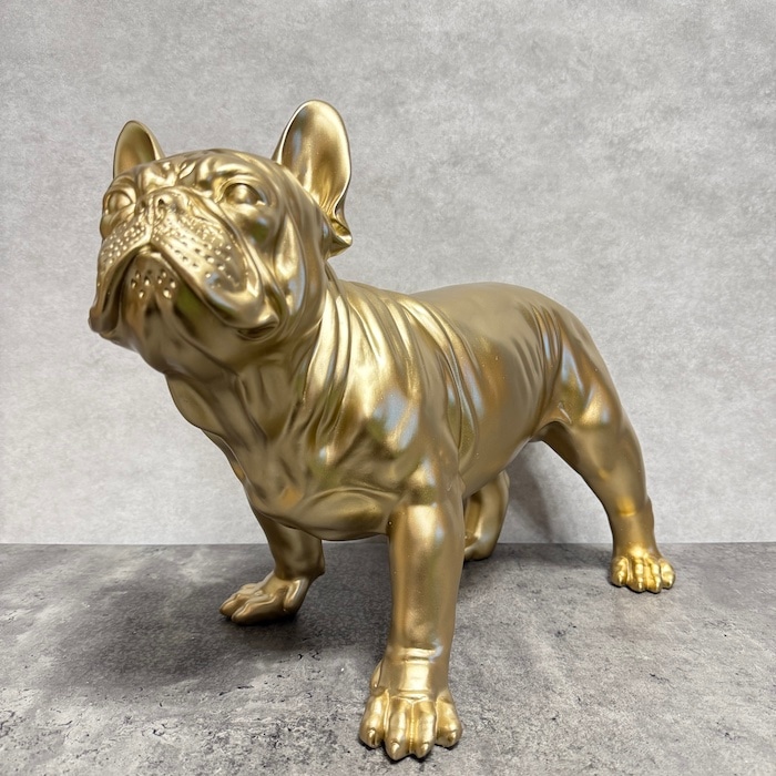 置物 スムースゴールドのフレンチ・ブルドッグ 犬 イヌ 高さ35cm 金色