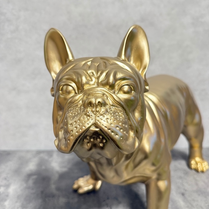 置物 スムースゴールドのフレンチ・ブルドッグ 犬 イヌ 高さ35cm 金色