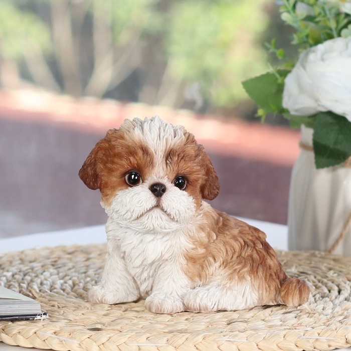 犬 置物 左向きシーズーブラウンホワイト 中 グッズ 高さ11cm リアル