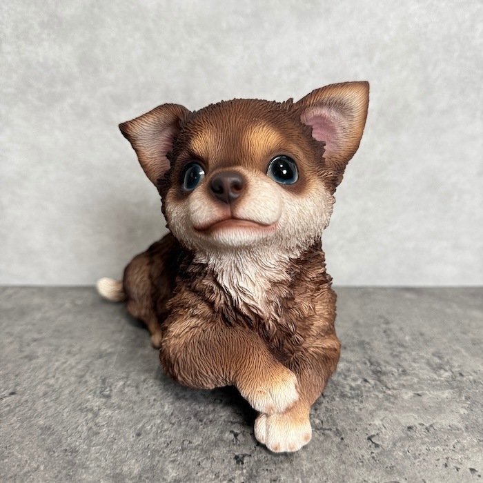 犬 置物 おしゃれ 見上げるチワワ ブラウン 横幅17cm かわいい 動物