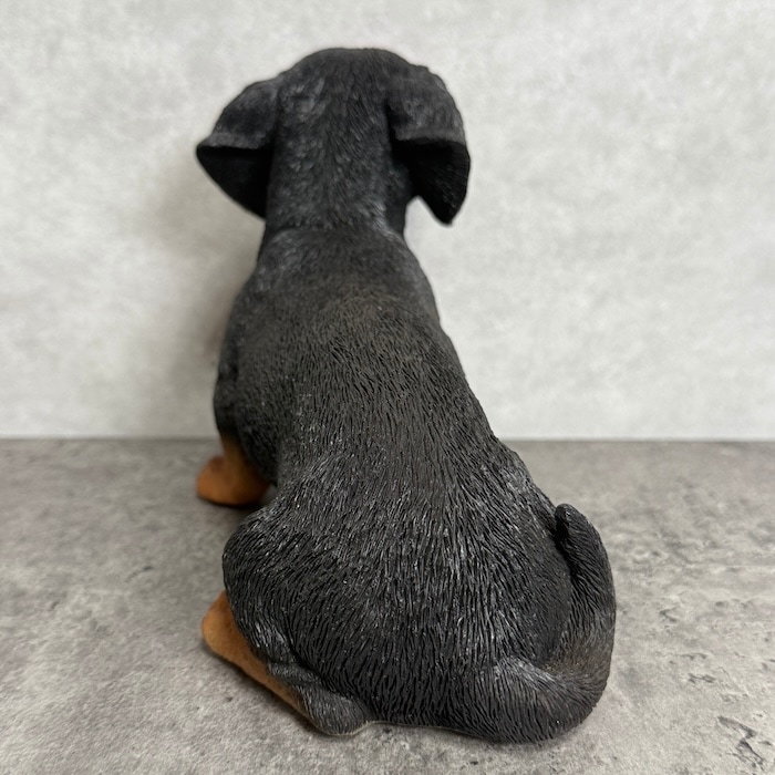 かわいい 犬 置物 横幅22.5cm お座りダックスフンド ブラックタン