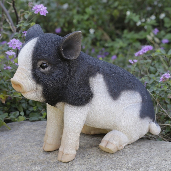 置物 お座り黒白桃豚 ブタグッズ 高さ23.5cm woobia ウービア 大きい