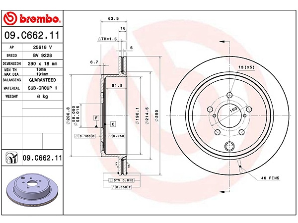 ブレンボ ディスクローター 86 ZN6 リア GT Limited 09C66211 2枚
