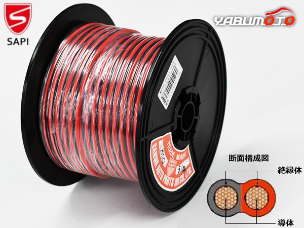SAPI 三和自動車部品工業 配線コードW ダブル 50m 1.25sq 1.25φ 赤黒