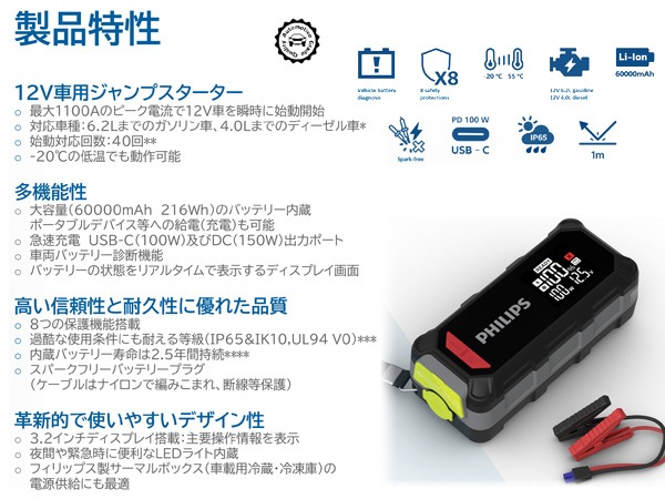 PHILIPS ジャンプスターター 12V車用 JS7310X1 大容量バッテリー