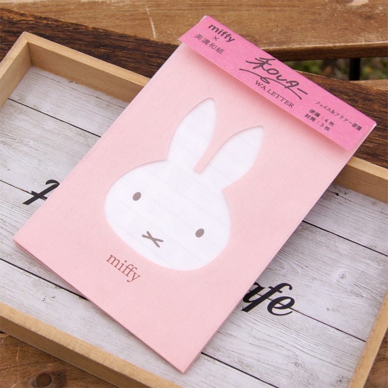 [EB265A] ミッフィー 美濃和紙 フェイス＆フラワー便箋A ピンクベース [miffy][Dick Bruna]