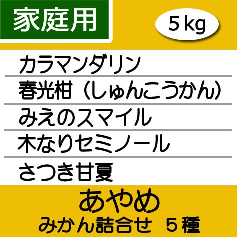 【南三重産】家庭用★みかん詰め合せ『あやめ』★5種★5kg入~カラマンダリン・春光柑・みえのスマイル・木なりセミノール・さつき甘夏~