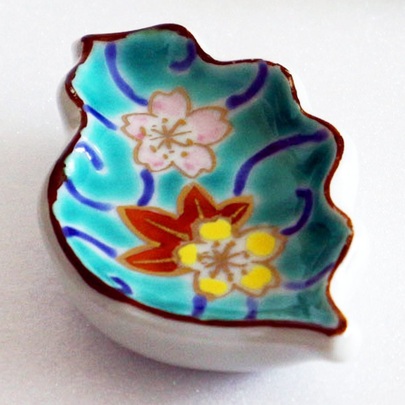 京焼清水焼 箸置き 木の葉型「流水」（5客）□双楽窯