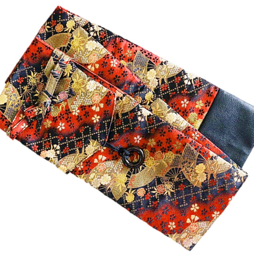 剣道 竹刀袋 【西陣織 金襴】紅に桜 扇流し 剣道具竹刀袋（3本