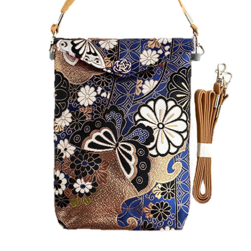 斜め掛け ポシェット 御朱印帳袋「菊水に蝶」 2冊入れサイズ 西陣織