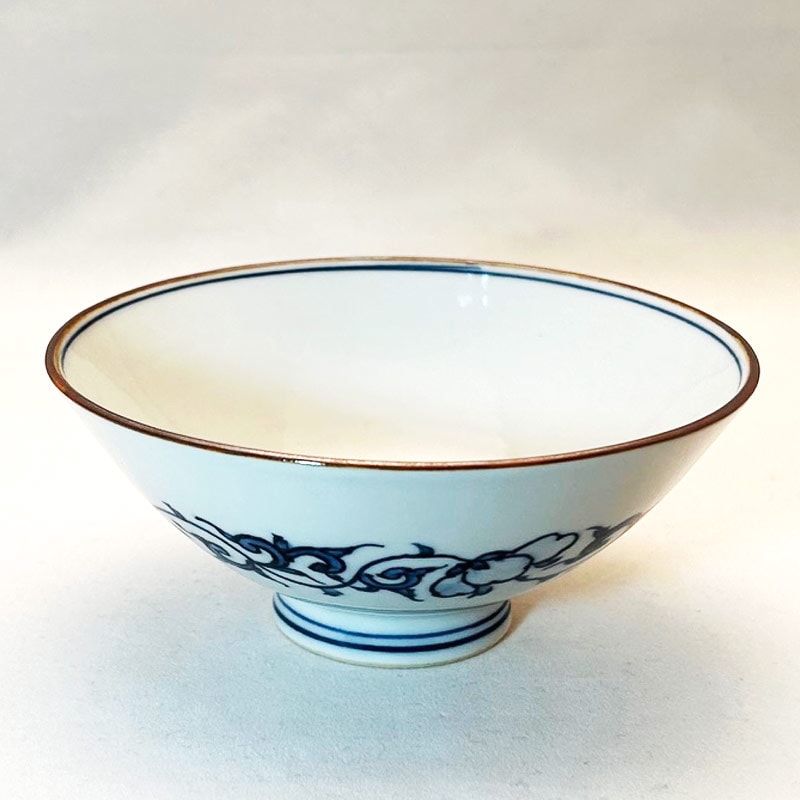 染付帯唐草飯茶碗（小） 京焼清水焼 □双楽窯