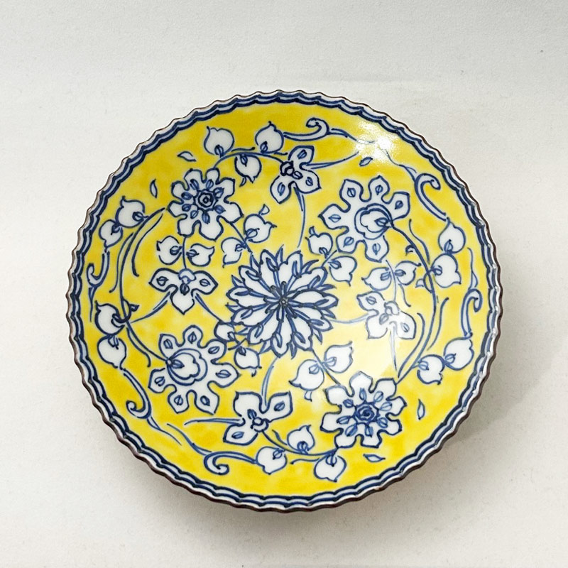 希少品 中国大清乾隆年製 百花不落地小皿 金彩満彩絵 盘口金彩 有銘 共箱共布 黄彩花唐草4寸皿 京焼清水焼 □双楽窯