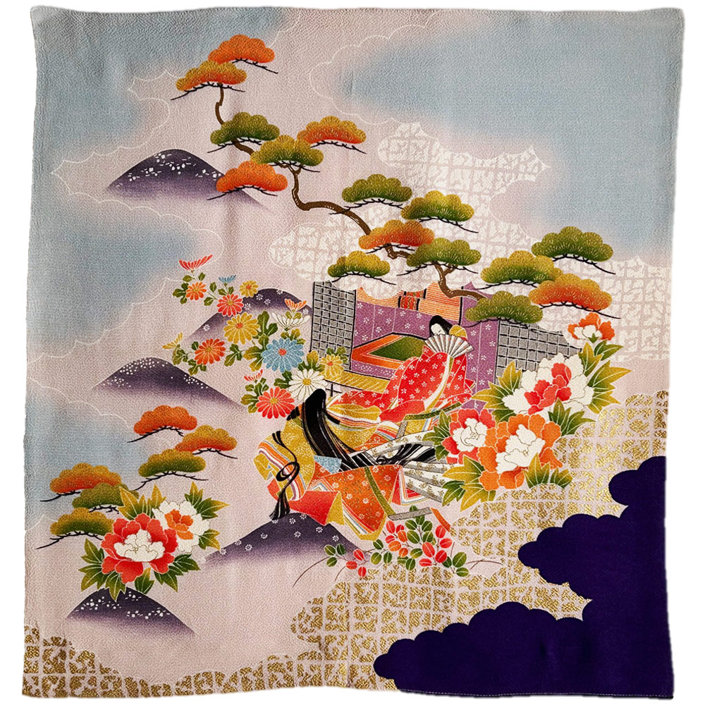 平井友禅工場 正絹ちりめん風呂敷 二巾 №13α 「源氏物語-藤」