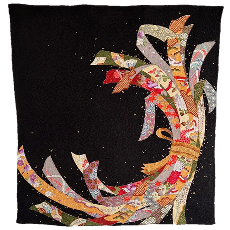 平井友禅工場 正絹ちりめん風呂敷 二巾 №54γ「熨斗目模様（束ね熨斗