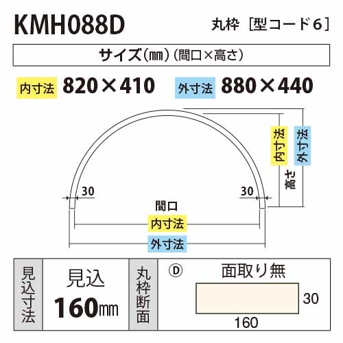 KMH088D：半円丸枠 見付30・見込160mm・外寸：880×440mm │ みはしプロ
