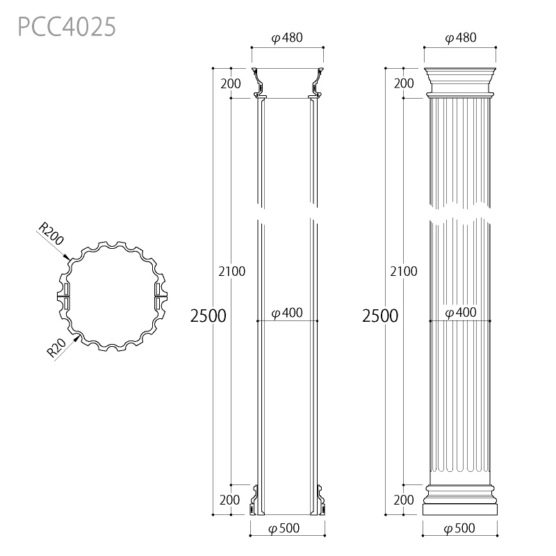 PCC4025：パワーセラ／装飾柱 2500mm（GRG） 【別途梱包配送費