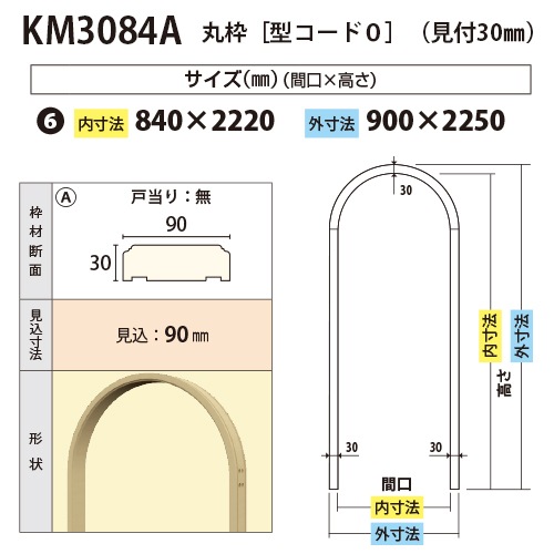 KM3084A：丸枠 間口840 戸当り無し（見付30・見込90） │ みはしプロ