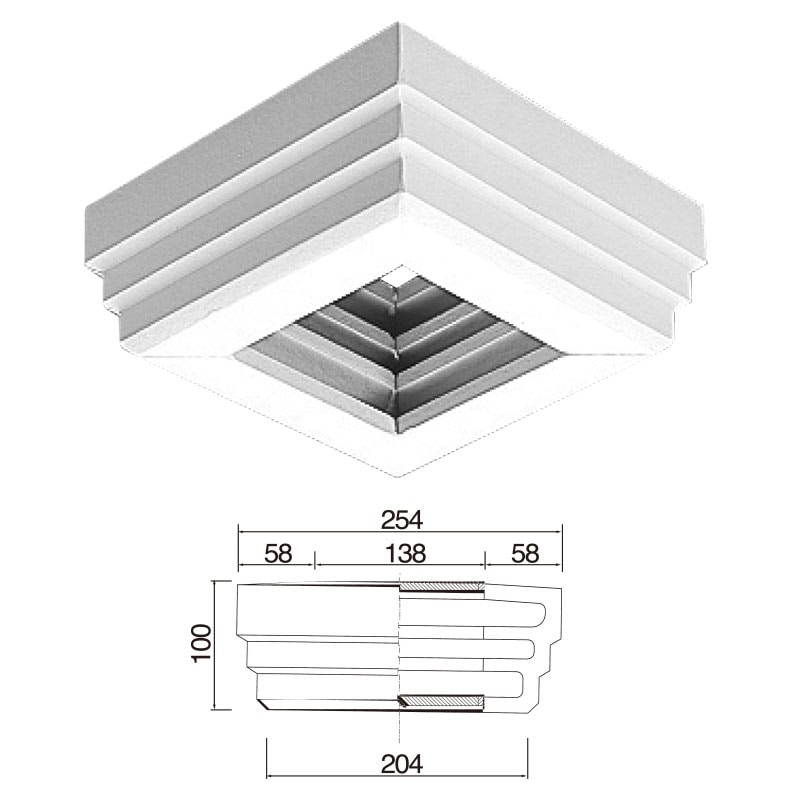 NEX200B｜内装・外装用不燃モールディング 柱頭 NEXモール 100×254