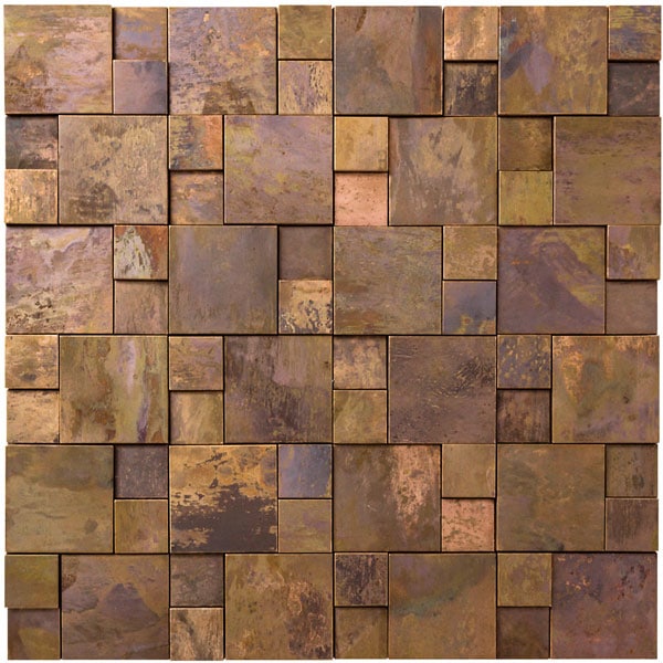 NTL001｜銅張モザイクタイル 3D銅 陶器製/表面銅張 300×300mm｜銅張り
